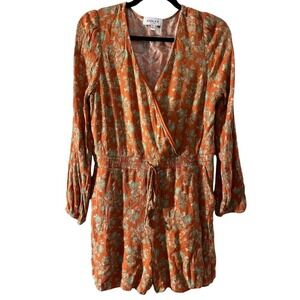 Gilli Floral Romper Long Sleeve Surplice Drawstring Waist Orange Size L‎